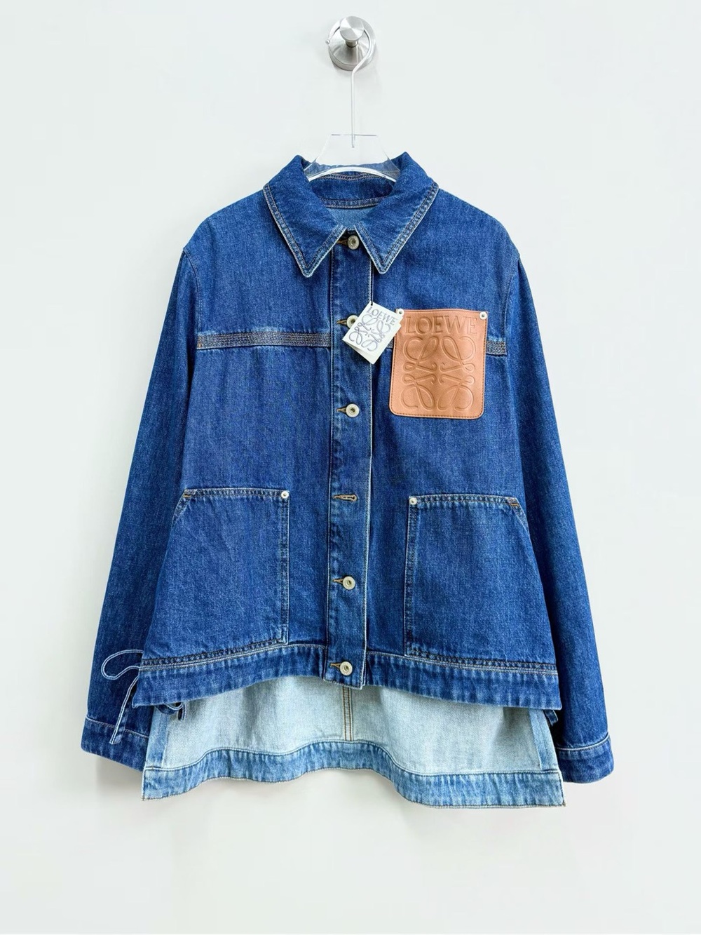 Loewe Dark Blue Denim Jacket with Tan Leather Patch